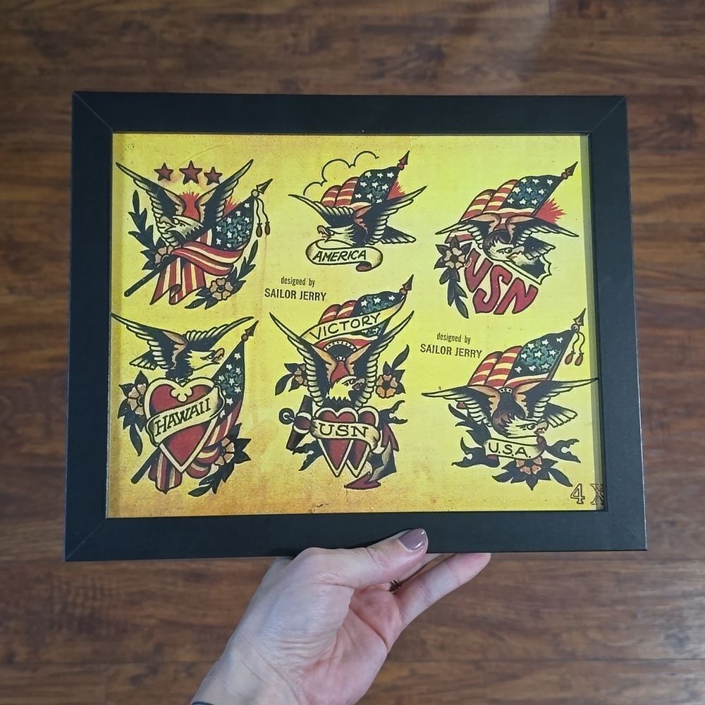 NWT, Framed American Traditional Tattoo Style Flash Art Print